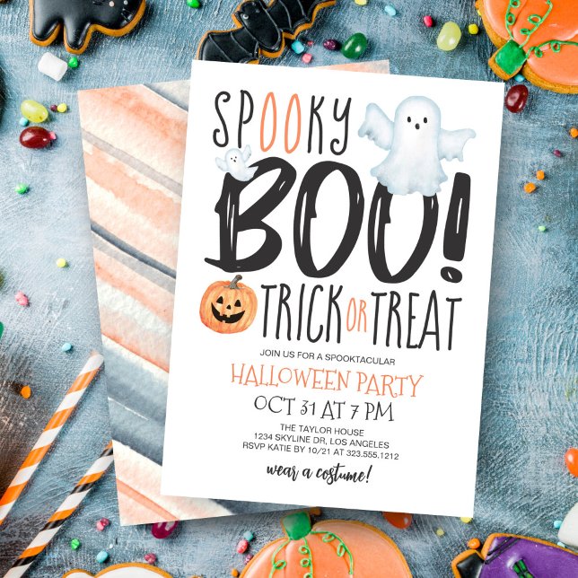 Boo Ghost Jack O'Lantern Typography Halloween Invitation (Creator Uploaded)