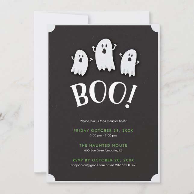 Boo Ghost Kid's Halloween Party Invitation (Front)