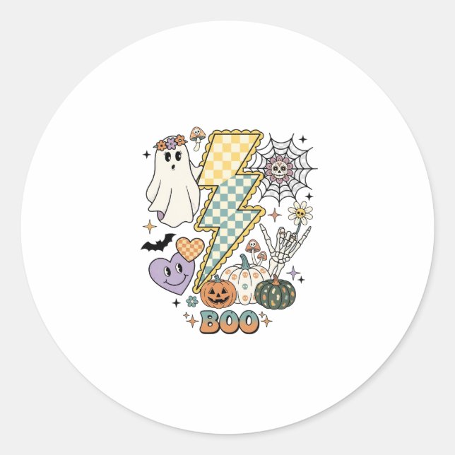 Boo Ghost Lightning Bolt Skeleton Hand Pumpkins Classic Round Sticker (Front)