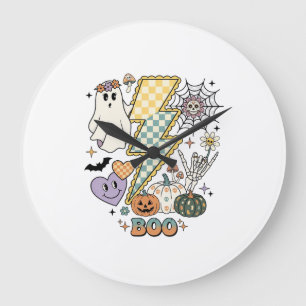 Boo Ghost Lightning Bolt Skeleton Hand Pumpkins Large Clock