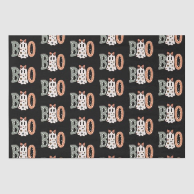 Boo Ghost Orange Green Cute Black Halloween Tissue Paper (Front)