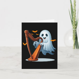 Boo Ghost Playing Harp Halloween Musical Instrumen Card