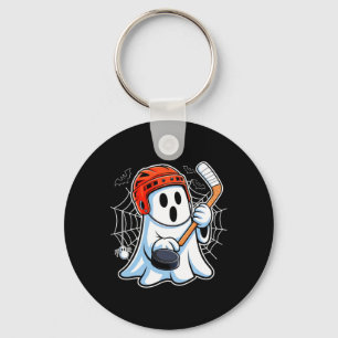 Boo Ghost Playing Hockey Funny Halloween Hockey Co Key Ring