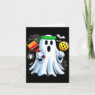Boo ghost playing pickle ball funny halloween card