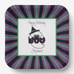 Boo Ghost Purple, Black, and Green Birthday Paper Plate