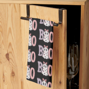 Boo Ghost Purple Pink Cute Black Halloween Tea Towel