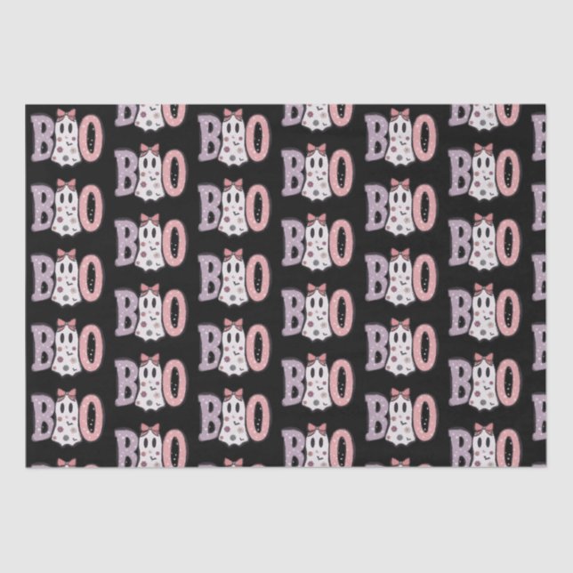 Boo Ghost Purple Pink Cute Black Halloween Tissue Paper (Front)