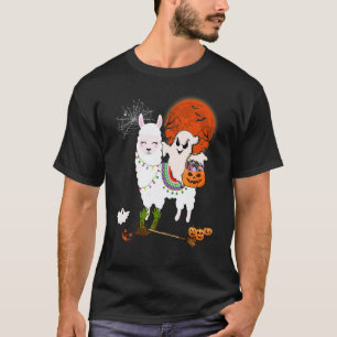 Boo Ghost Riding Llama With Candy Basket Scary Pum T-Shirt