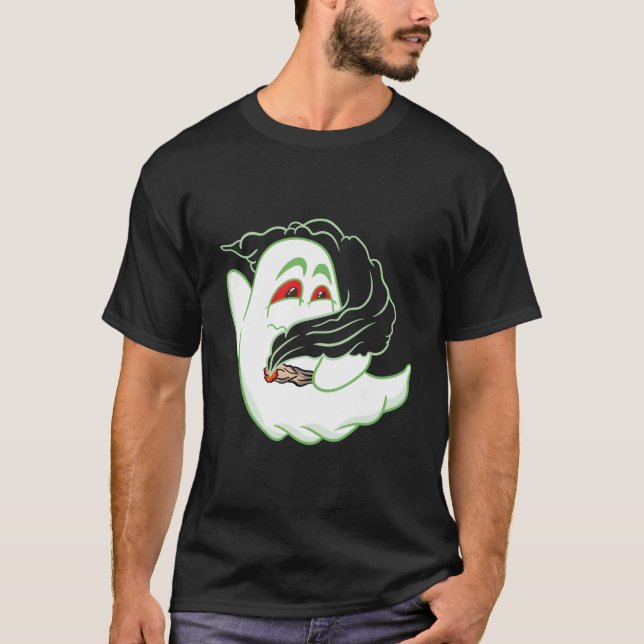 Boo Ghost Smoking Weed Thc Happy Halloweed Hallowe T-Shirt (Front)