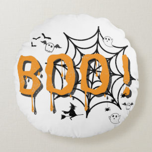 Boo Ghost Spooky Funny Halloween Vintage Throw Pil Round Cushion