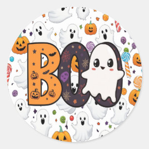Boo Ghost Typography Halloween Classic Round Sticker