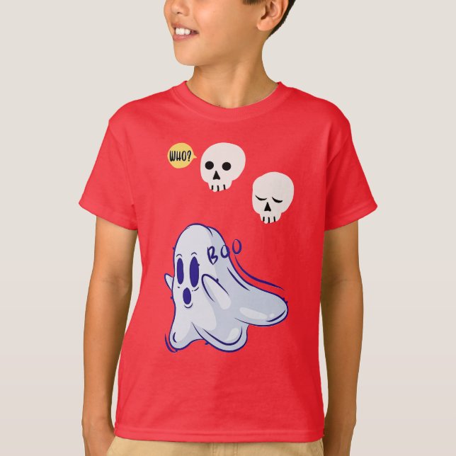 Boo Ghost UK 31 Spooky USA Skull October Halloween T-Shirt (Front)