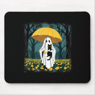 Boo Ghost Umbrella Black Cat Floral Halloween Mouse Mat