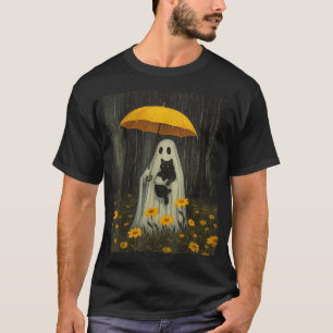 Boo Ghost Umbrella Black Cat Floral Halloween T-Shirt