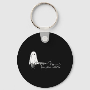 Boo Ghost Walking With Dogs Funny Halloween Key Ring