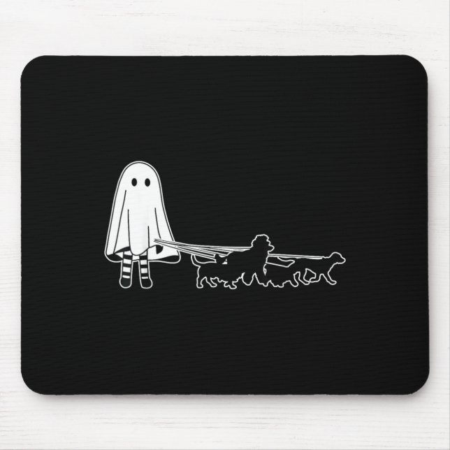 Boo Ghost Walking With Dogs Funny Halloween Mouse Mat (Front)