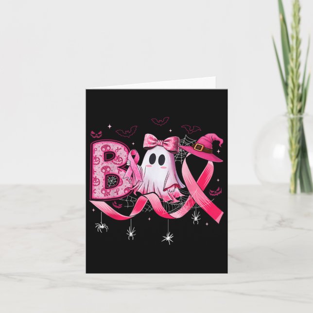 Boo Ghost Witch Nk Ribbon Breast Cancer Halloween  Card (Front)