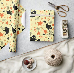 Boo! Ghosts and Stars Seamless Wrapping Paper Art