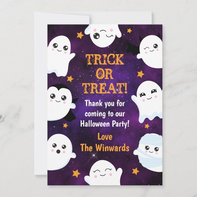 Boo Ghosts Halloween Party Thank You Card (Front)