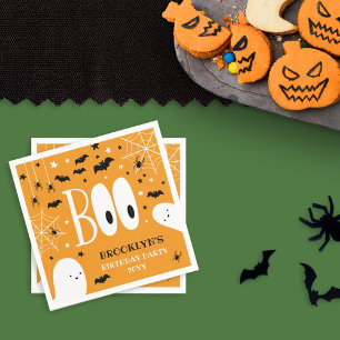 Boo Ghosts Orange Halloween Birthday Party Napkin
