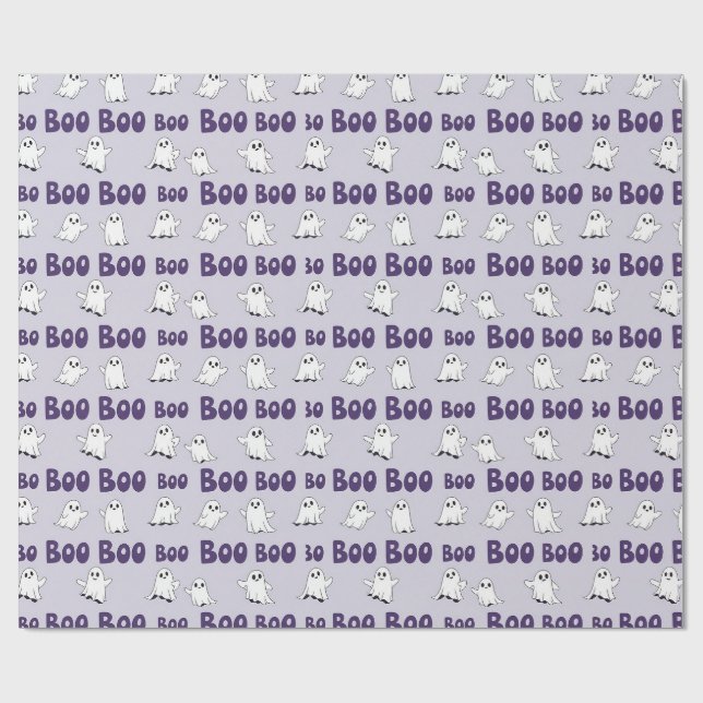 Boo Ghosts Purple Halloween Pattern Wrapping Paper (Flat)
