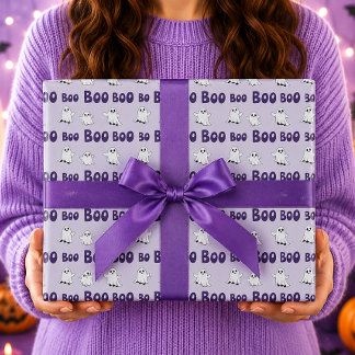 Boo Ghosts Purple Halloween Pattern Wrapping Paper