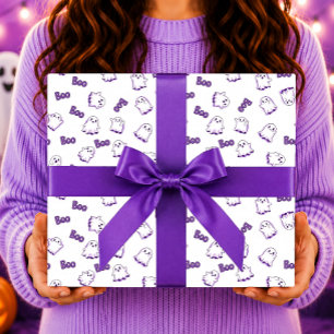 Boo Ghosts Purple White Halloween Wrapping Paper