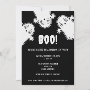 Boo Ghosts Spooky Black White Halloween Party Invitation