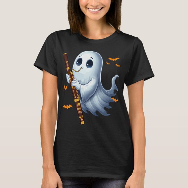 Boo Ghoul Playing Bassoon Halloween Musical Instru T-Shirt (Front)