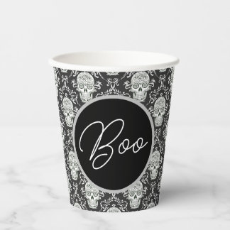 Boo! Gothic Skull Damask Paper Cup