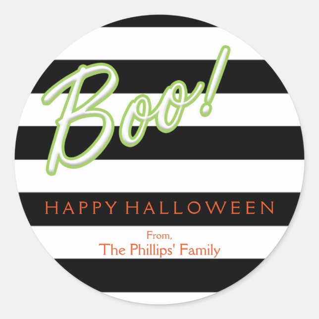 BOO green Chic Halloween Black Striped Sticker (Front)