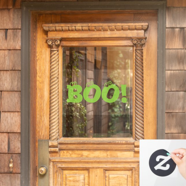 Boo! green eyeballs typography cute Halloween Window Cling (Home Door)