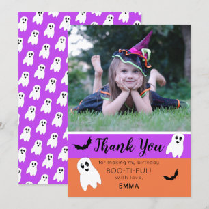 Boo Halloween Birthday Ghost Photo Thank You Card