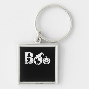 Boo Halloween Costume Bulldog Pumpkin & Witch Hat Key Ring
