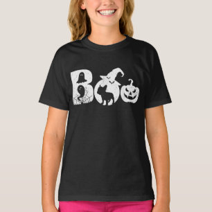 Boo Halloween Costume Bulldog Pumpkin & Witch Hat T-Shirt