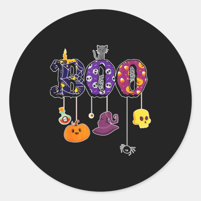 Boo Halloween Costume Sders, Ghosts, Pumkin &amp;  Classic Round Sticker (Front)