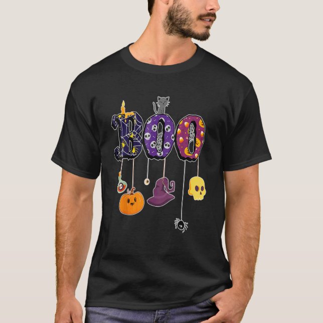 Boo Halloween Costume Spiders Ghosts Pumkin & Witc T-Shirt (Front)
