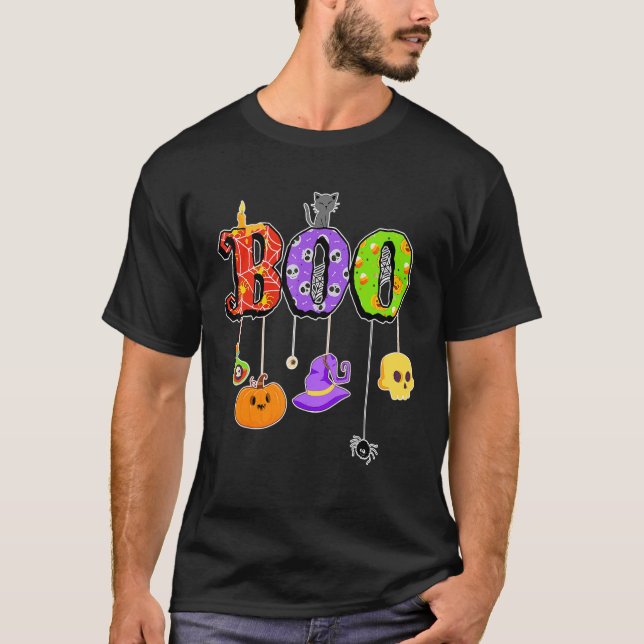 Boo Halloween Costume Spiders Ghosts Pumkin Witch  T-Shirt (Front)