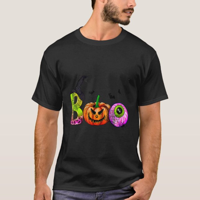 Boo Halloween Costume Spiders Witch Pumpkin Bat Ca T-Shirt (Front)