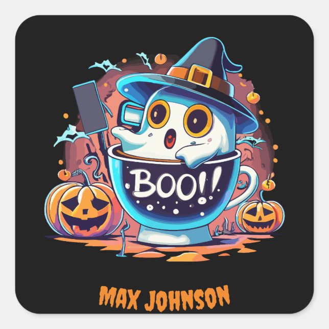Boo! Halloween - Creepin' It Real Orange Black Square Sticker (Front)