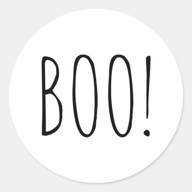 BOO Halloween | Cute Black & White Typography Classic Round Sticker (Front)