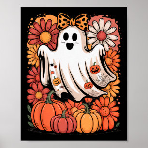 Boo Halloween Cute Ghost Girly Coquette Bow Autumn Poster