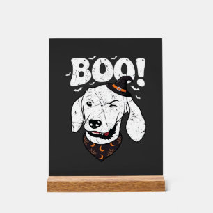 Boo Halloween Dog Witch Hat Bats Acrylic Sign