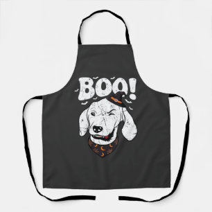 Boo Halloween Dog Witch Hat Bats Apron