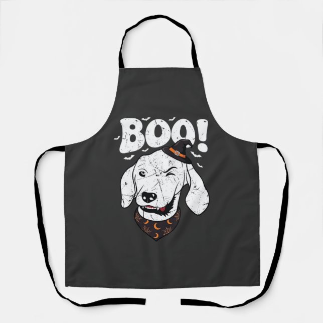 Boo Halloween Dog Witch Hat Bats Apron (Front)