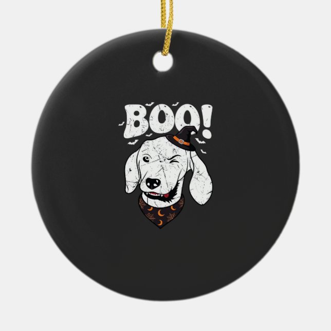 Boo Halloween Dog Witch Hat Bats Ceramic Tree Decoration (Front)