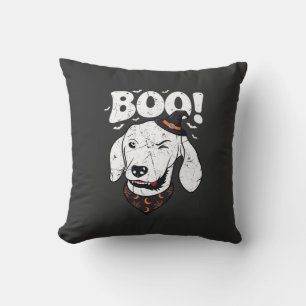 Boo Halloween Dog Witch Hat Bats Cushion