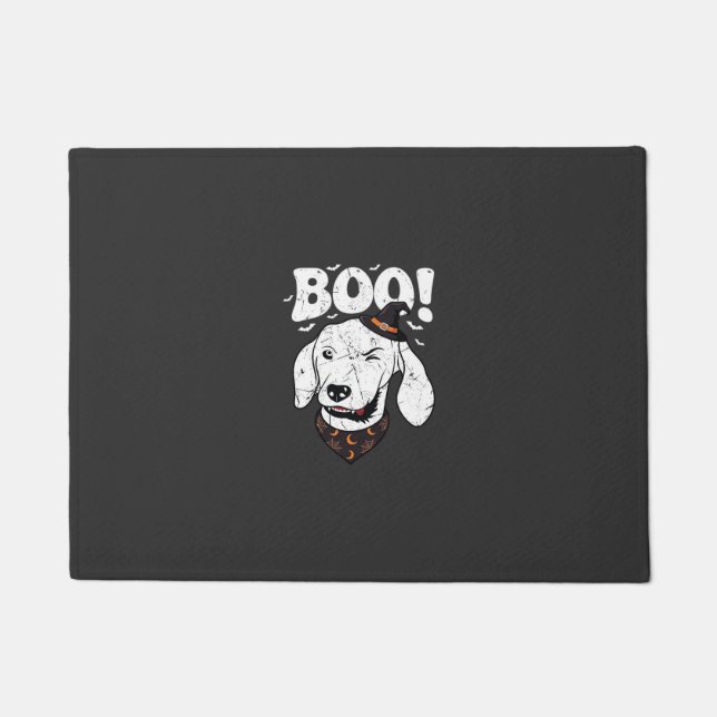 Boo Halloween Dog Witch Hat Bats Doormat (Front)