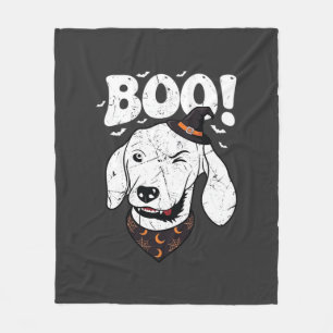Boo Halloween Dog Witch Hat Bats Fleece Blanket