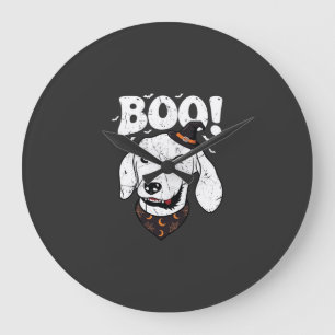 Boo Halloween Dog Witch Hat Bats Large Clock